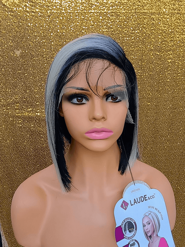 Side Part Lace Front Blue and Platinum Blonde Bob With Baby Hair