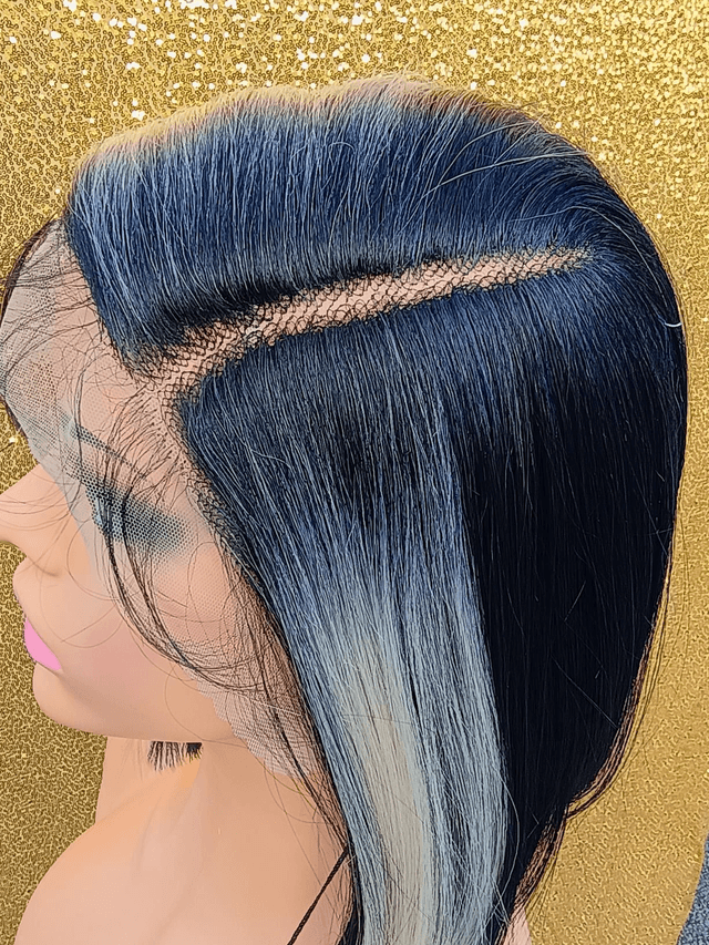 Side Part Lace Front Blue and Platinum Blonde Bob With Baby Hair