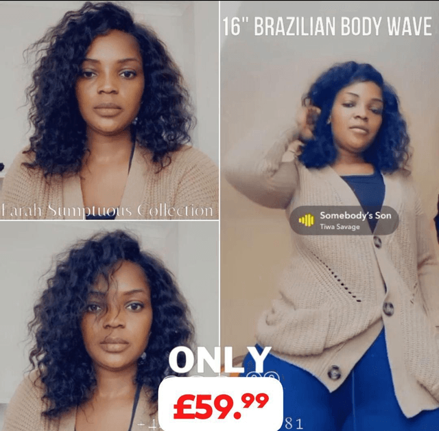 16" Brazilian Hair Lace Part Black Wavy Wig