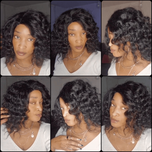 16" Brazilian Hair Lace Part Black Wavy Wig