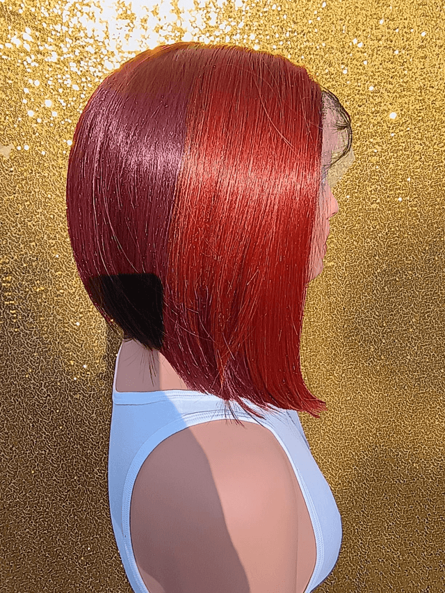 Side Part Lace Front Mixed Black and Red Bob With Baby Hair