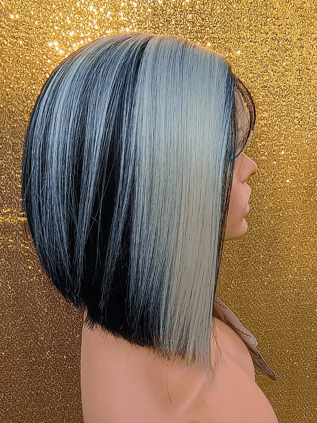 Side Part Lace Front Blue and Platinum Blonde Bob With Baby Hair