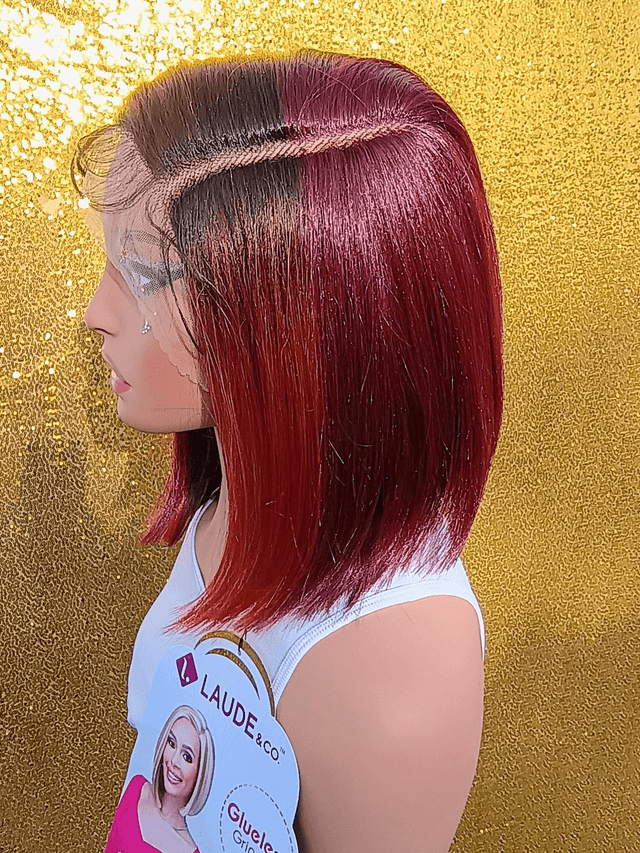 Side Part Lace Front Mixed Black and Red Bob With Baby Hair