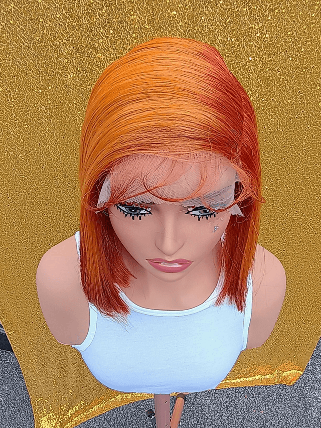 Side Part Lace Front Sunset Orange Bob With Baby Hair