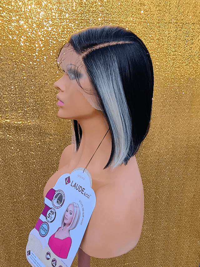 Side Part Lace Front Blue and Platinum Blonde Bob With Baby Hair