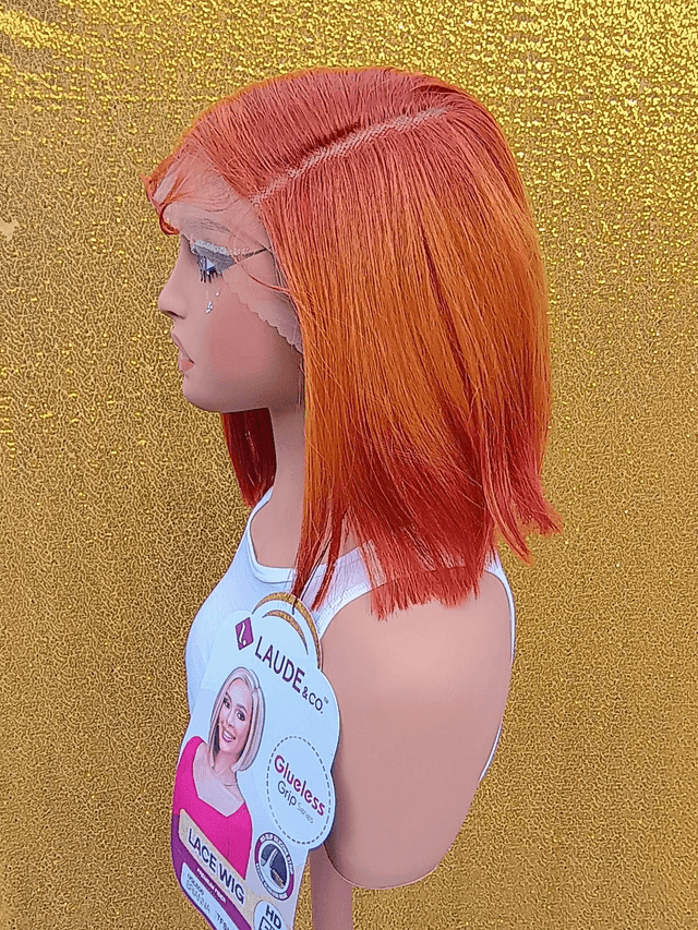 Side Part Lace Front Sunset Orange Bob With Baby Hair