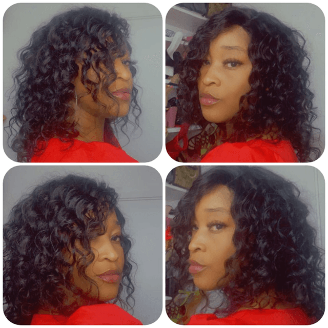 16" Brazilian Hair Lace Part Black Wavy Wig