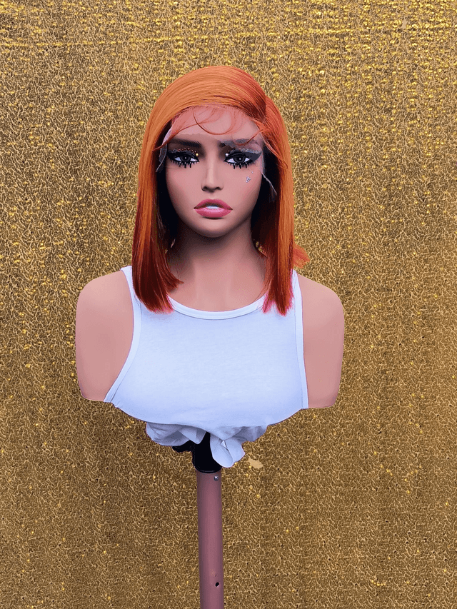 Side Part Lace Front Sunset Orange Bob With Baby Hair